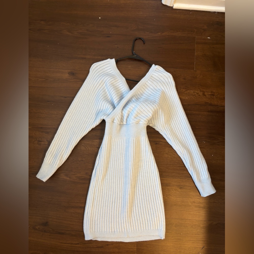 Light blue Ribbed Knit Sweater dress